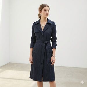 Sasch black crinkled trench style midi shirt dress - Small